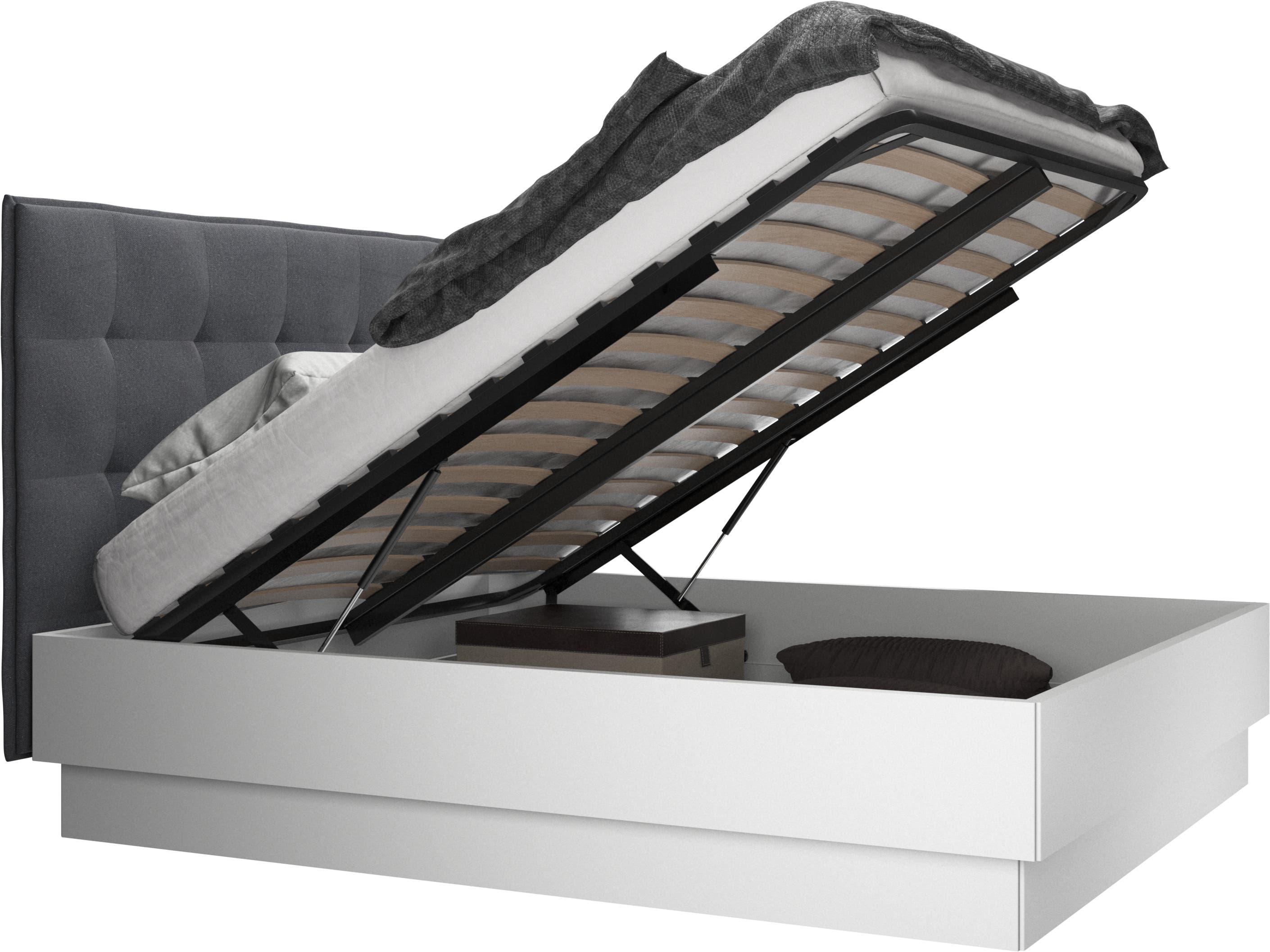 Lugano storage bed with lift-up frame and slats, excl. mattress 